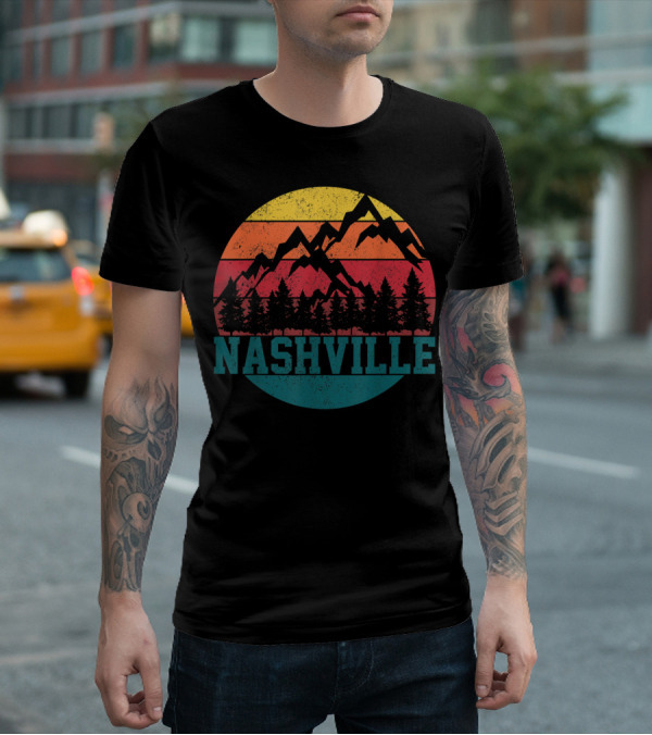 Nashville Vintage Mountains Sunset Forest Tennessee Music T-Shirt