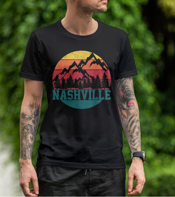 Nashville Vintage Mountains Sunset Forest Tennessee Music T-Shirt