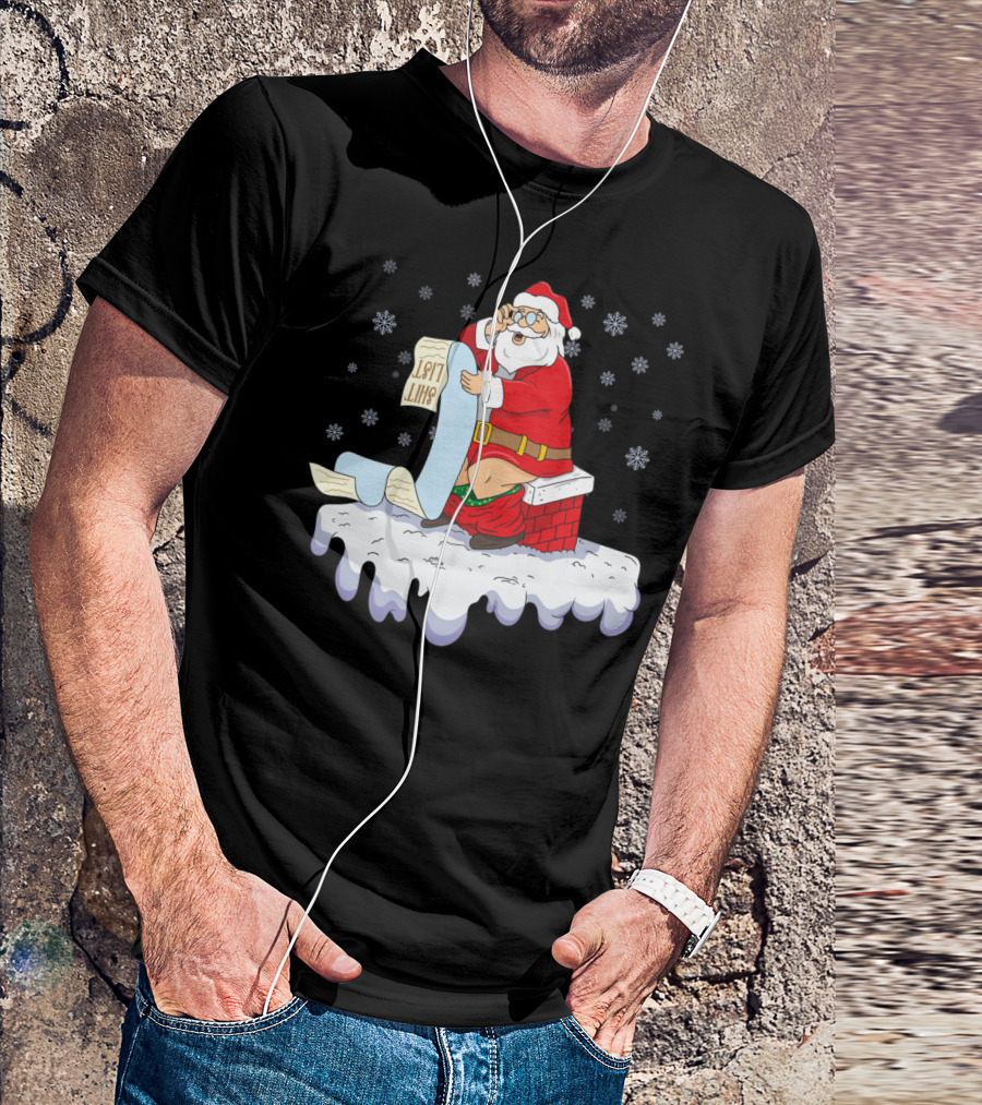 Naughty Santa On The Chimney With Naughty List T-Shirt