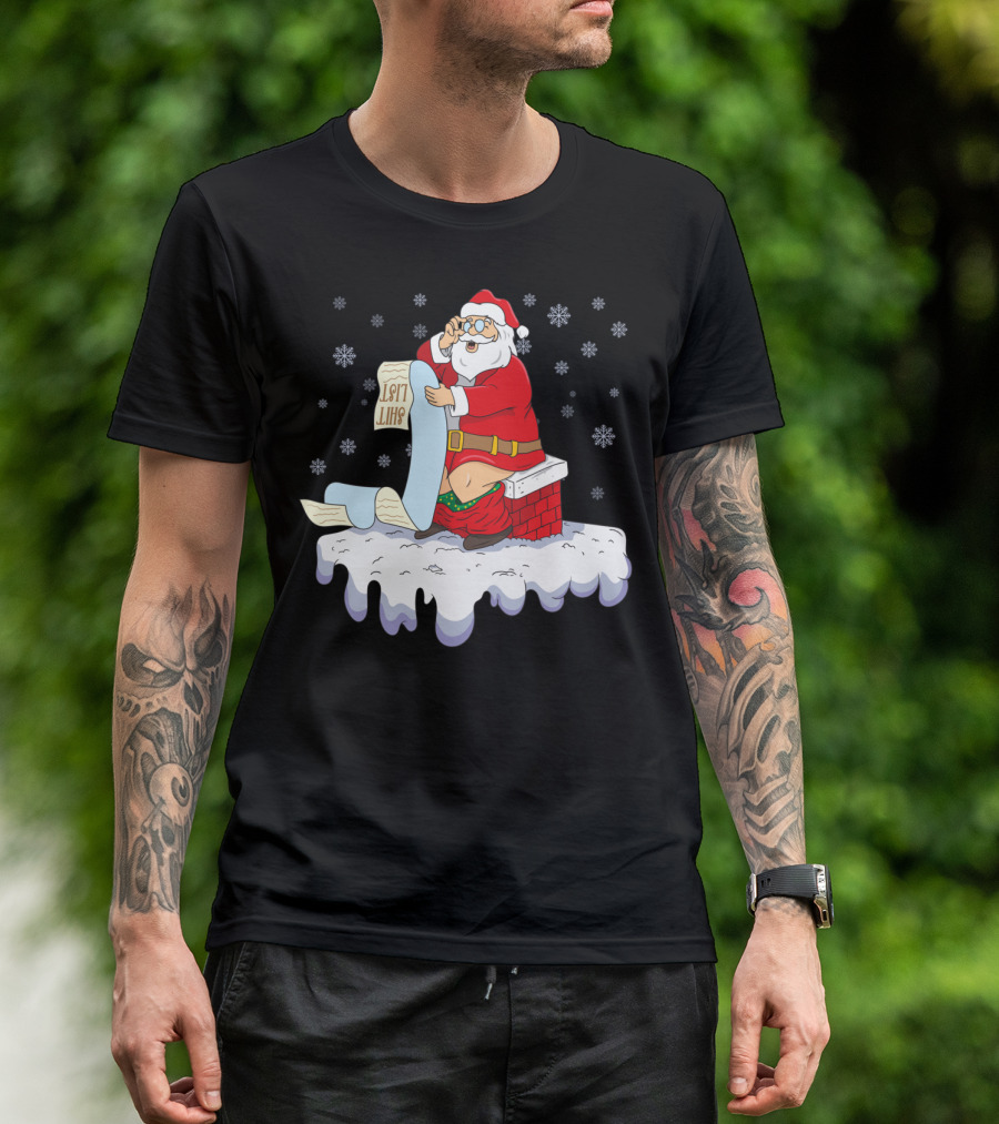 Naughty Santa On The Chimney With Naughty List T-Shirt