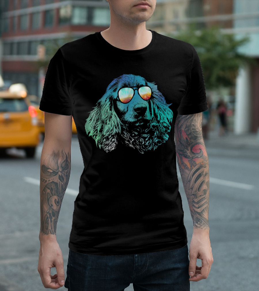 Neon Cocker Spaniel Wearing Vibrant Reflective Sunglasses T-Shirt