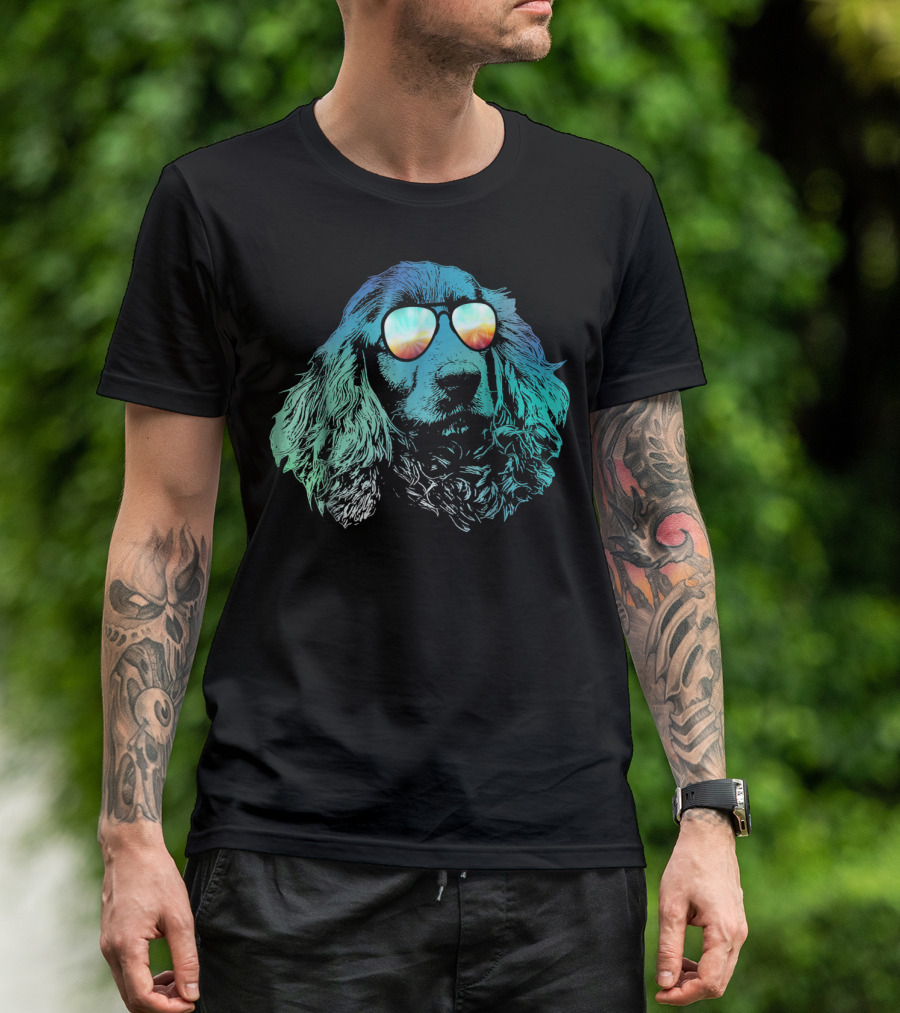 Neon Cocker Spaniel Wearing Vibrant Reflective Sunglasses T-Shirt
