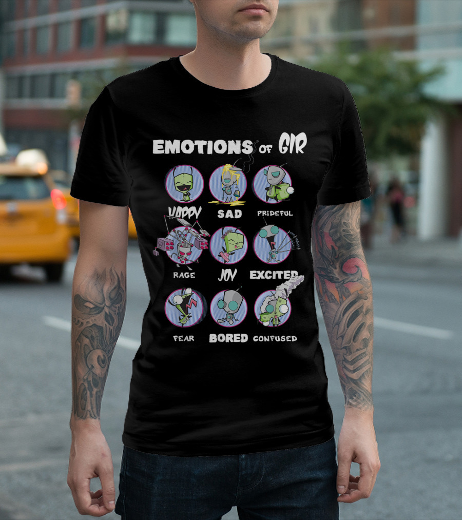 Emotions of GIR Invader Zim Happy Sad Prideful Rage Joy Excited Fear Bored Confused T-Shirt