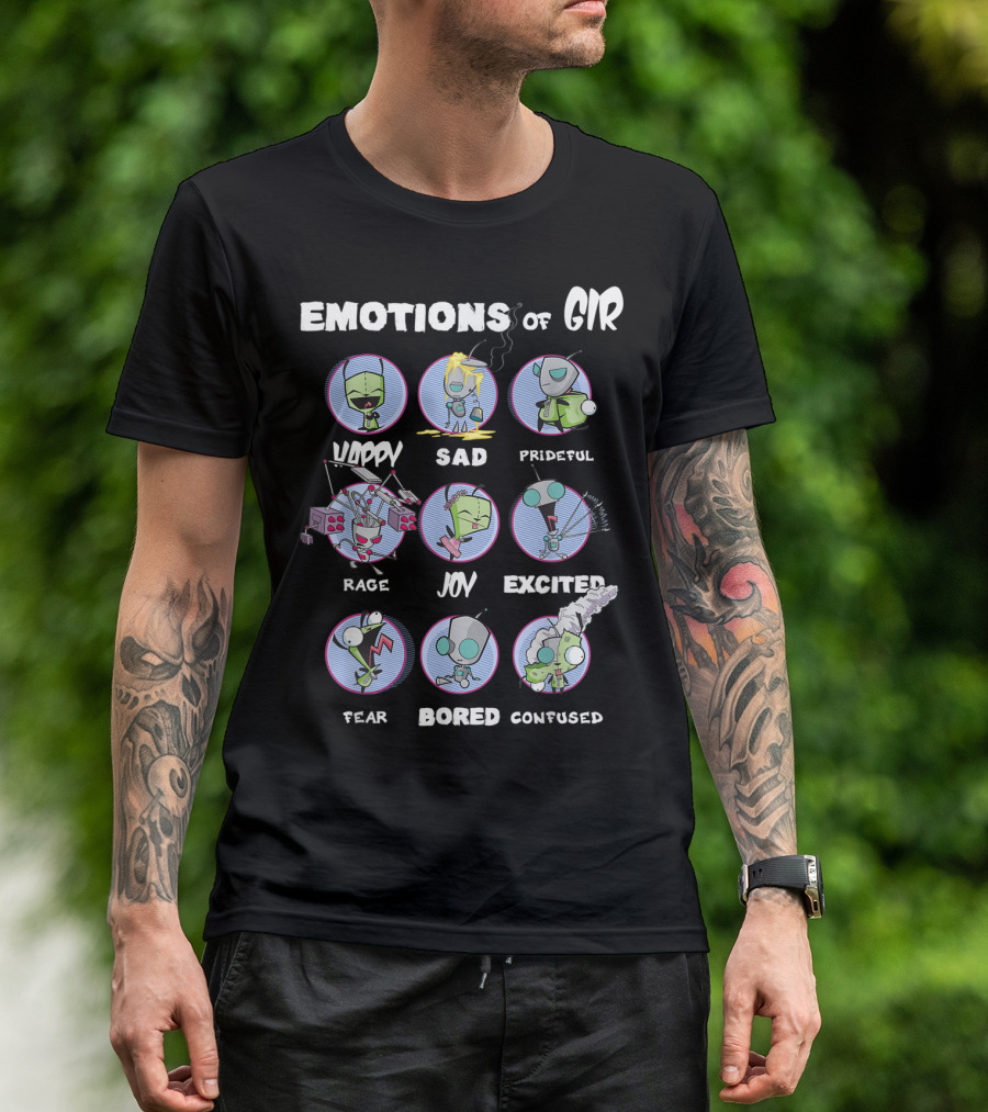 Emotions Of GIR Invader Zim Happy Sad Prideful Rage Joy Excited Fear Bored Confused T-Shirt