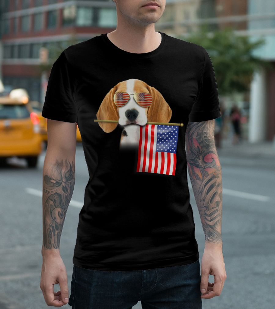 American Flag Beagle Dog 4th Of July Love Fun T-Shirt