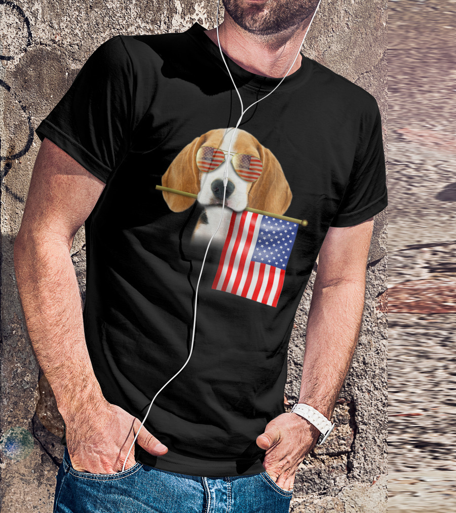 American Flag Beagle Dog 4th Of July Love Fun T-Shirt