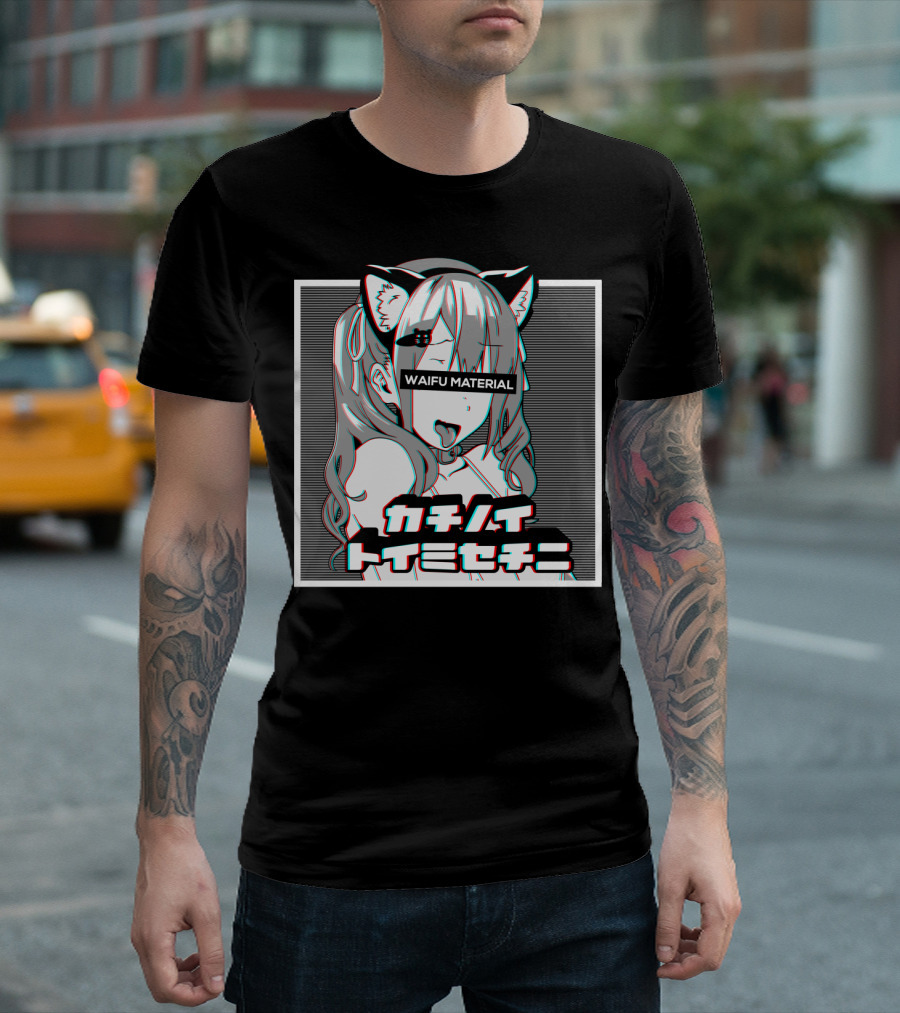 Ahegao Lewd Anime Face Waifu Material Neko Girl Cospla カチノイ トイミセチニ T-Shirt