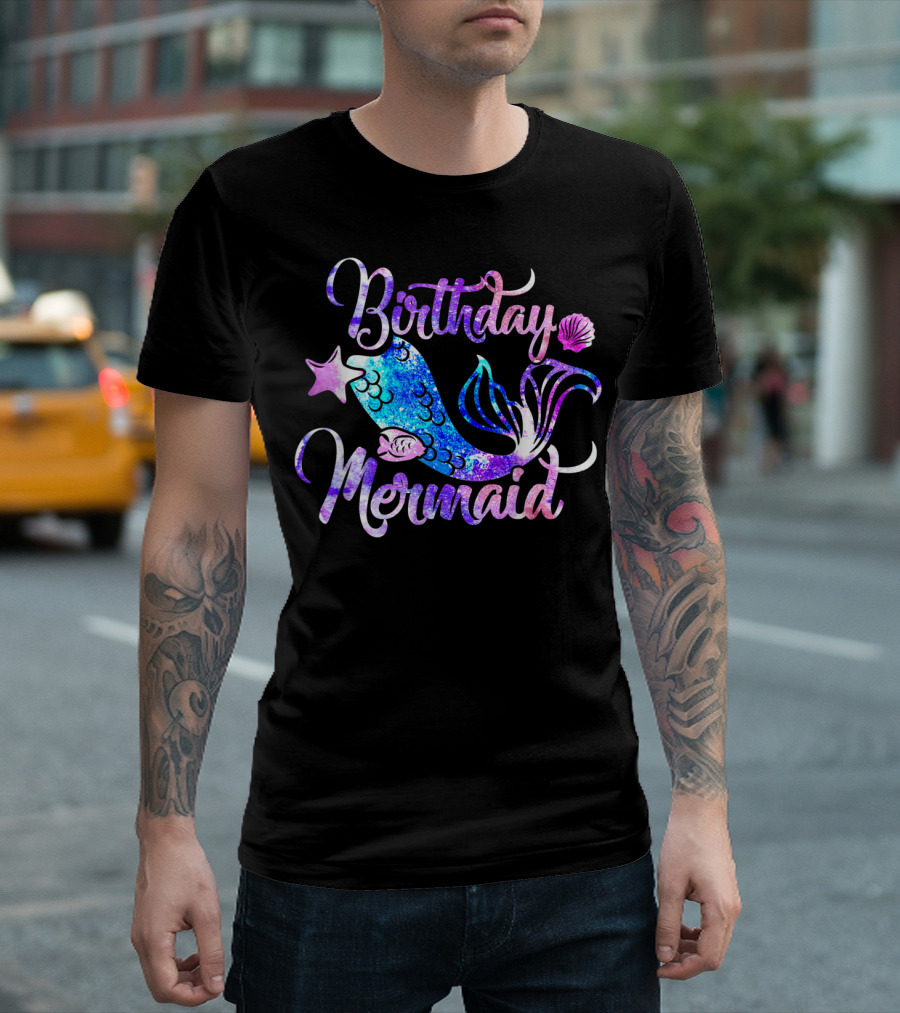 Birthday Mermaid Starfish Shells Ocean T-Shirt