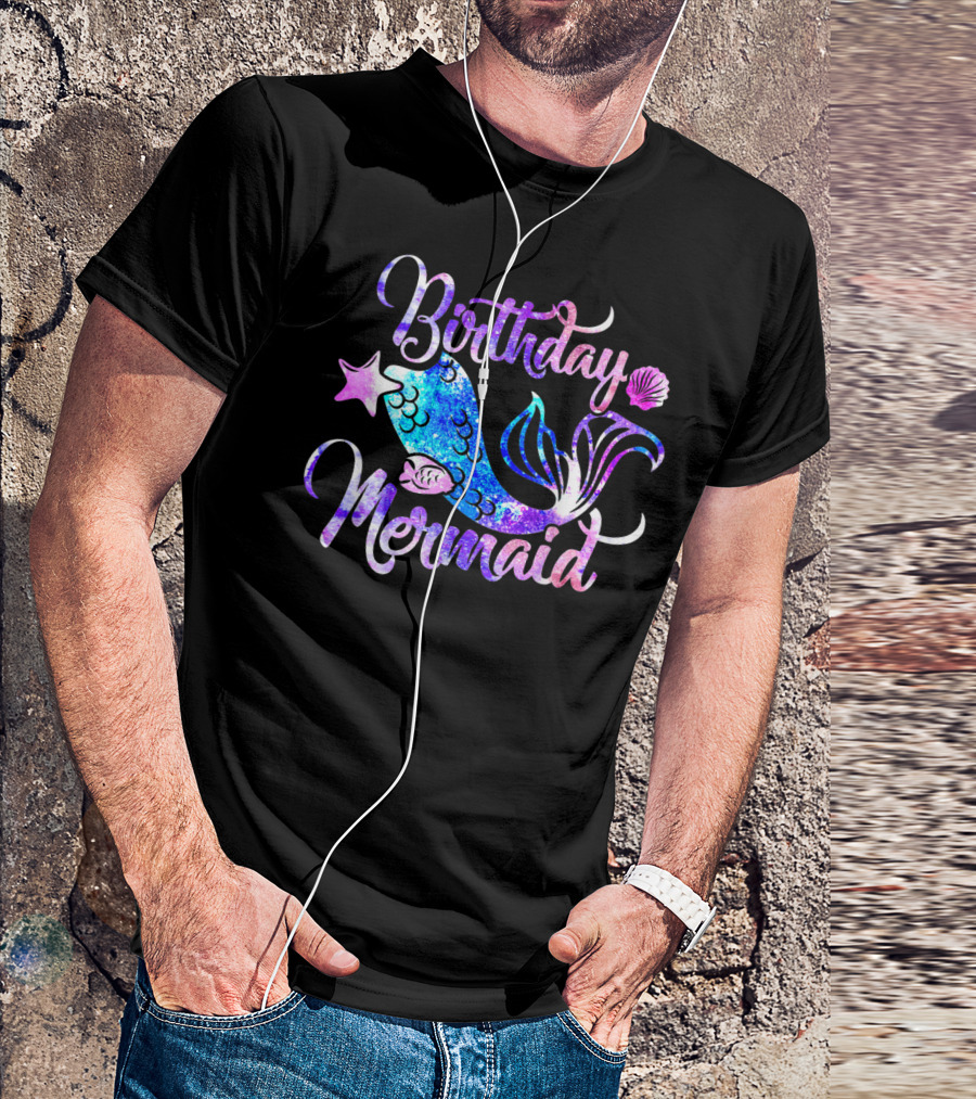 Birthday Mermaid Starfish Shells Ocean T-Shirt