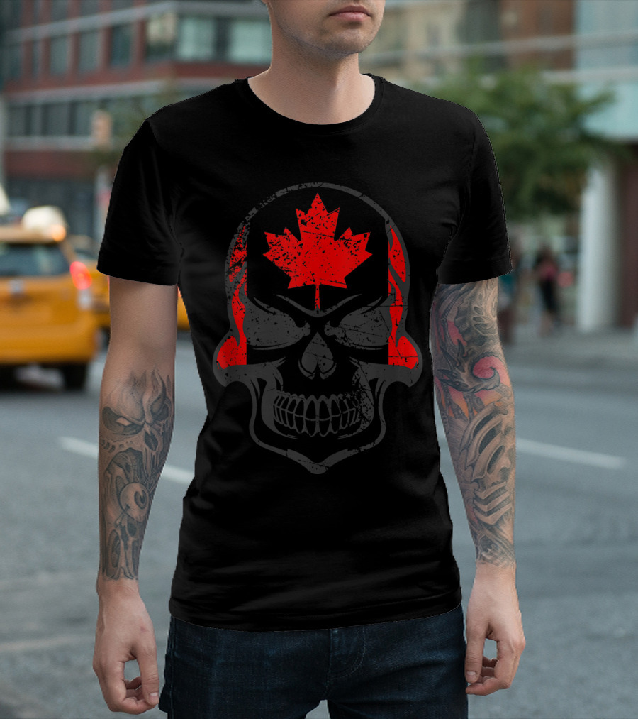 Canadian Skull Maple Leaf Canada Day Flag T-Shirt