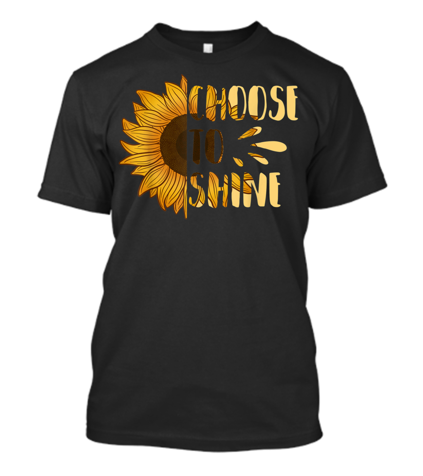 Choose To Shine Sunflower Black And Yellow Floral Motivational Text T-Shirt