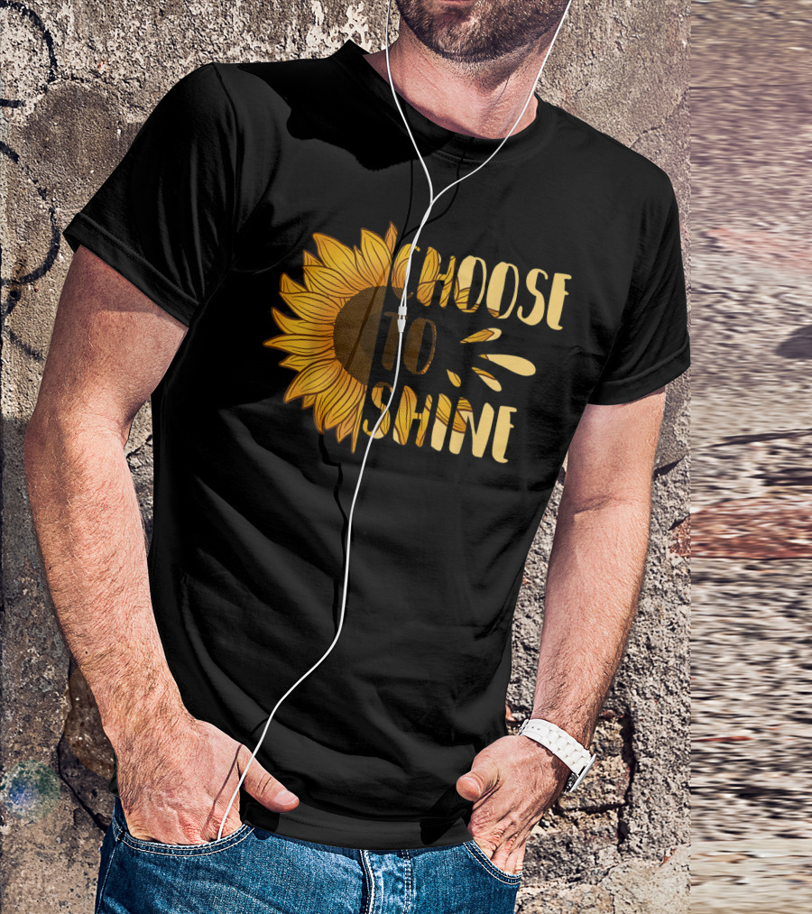 Choose To Shine Sunflower Black And Yellow Floral Motivational Text T-Shirt
