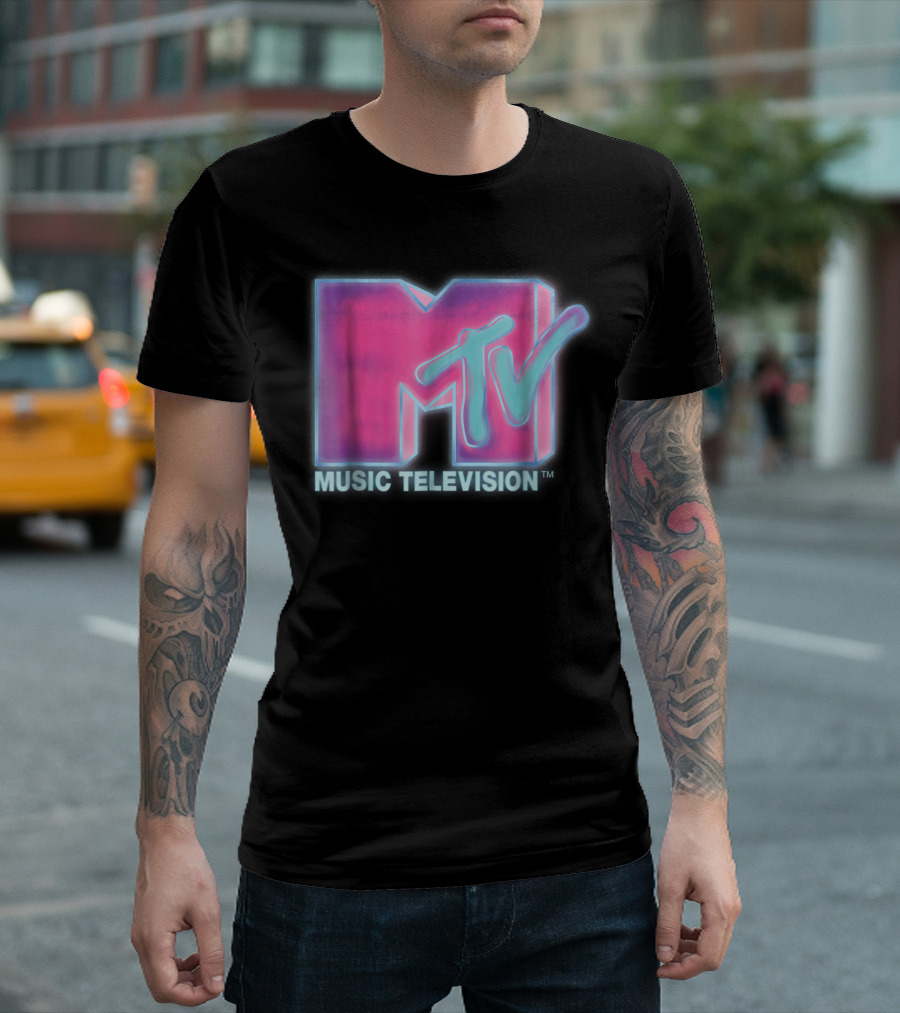 Classic MTV Music Television Pink And Blue Neon T-Shirt
