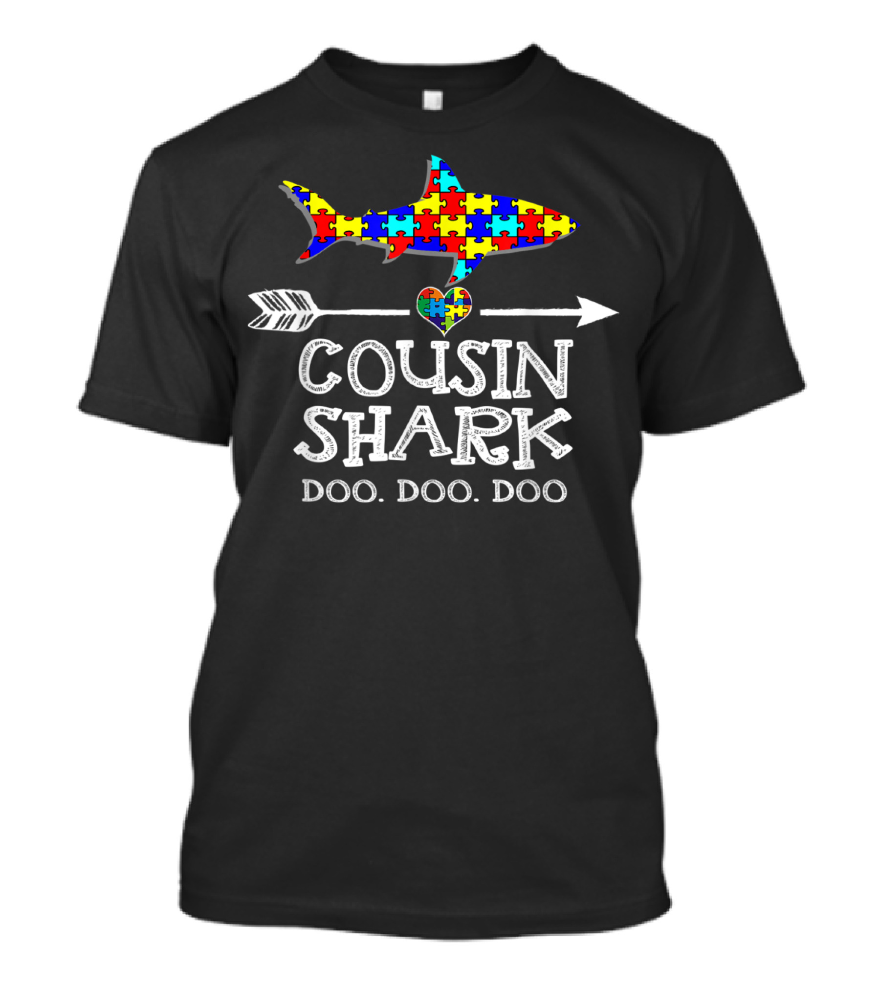 Cousin Shark Doo Doo Doo Autism Awareness Puzzle Heart Arrow T-Shirt