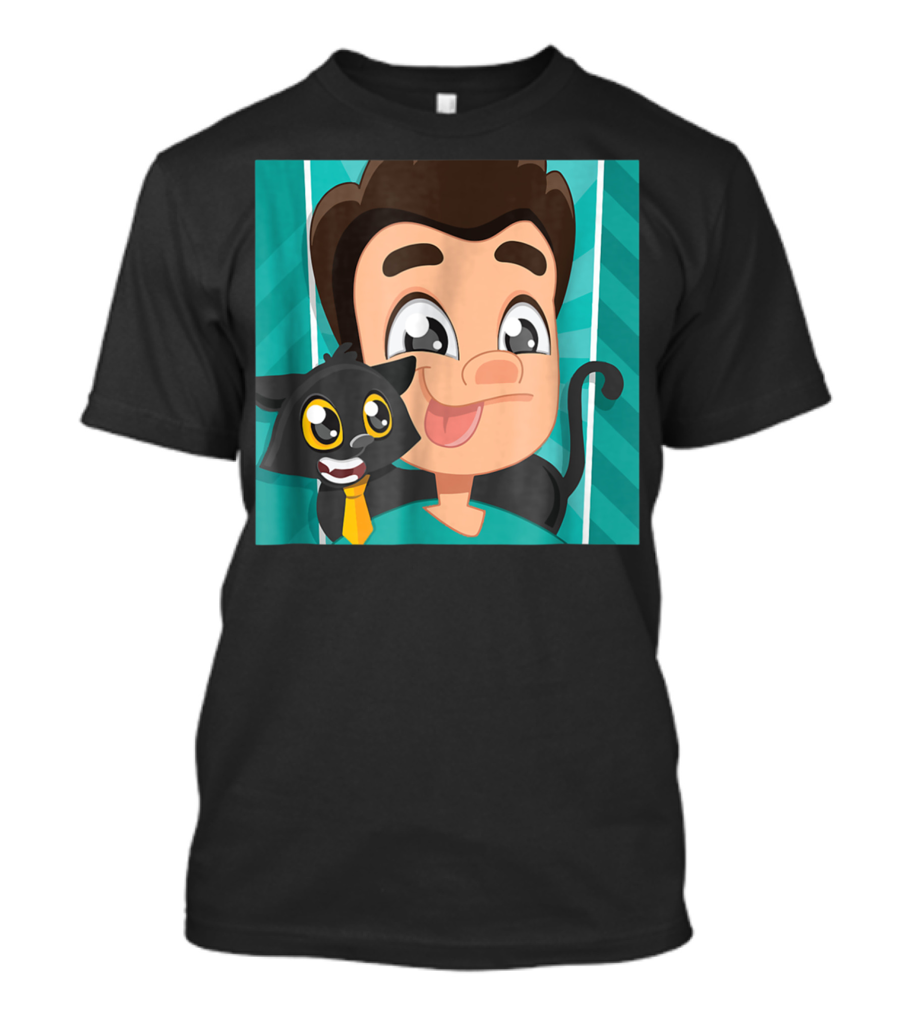 DenisDaily Cartoon Character With Cat Companion T-Shirt