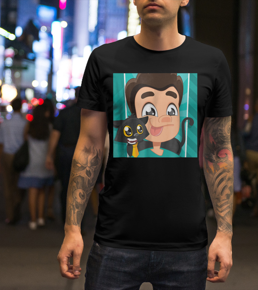 DenisDaily Cartoon Character With Cat Companion T-Shirt