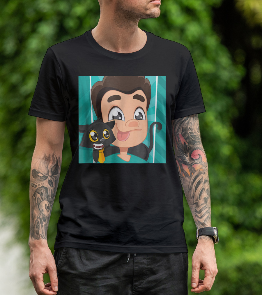 DenisDaily Cartoon Character With Cat Companion T-Shirt