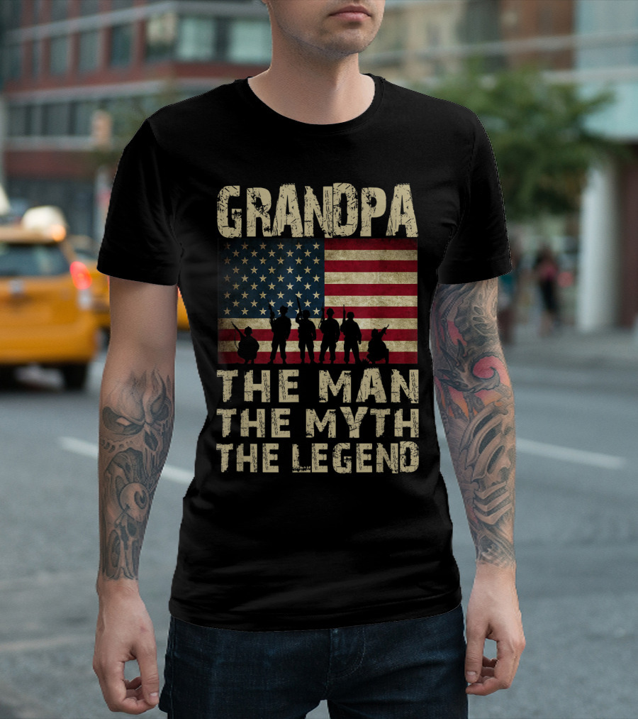 Grandpa The Man The Myth The Legend American Flag T-Shirt