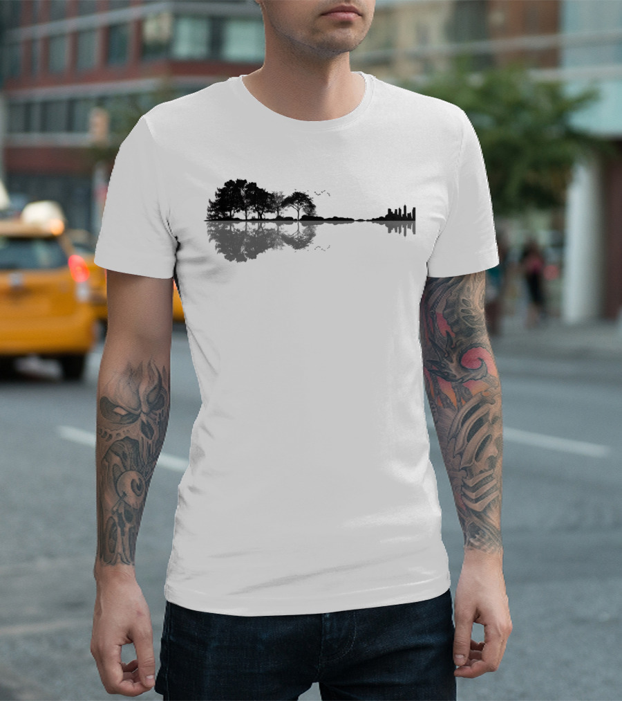 Acoustic Guitar Nature Forest Trees Reflection Skyline Bass Guitarist T-Shirt