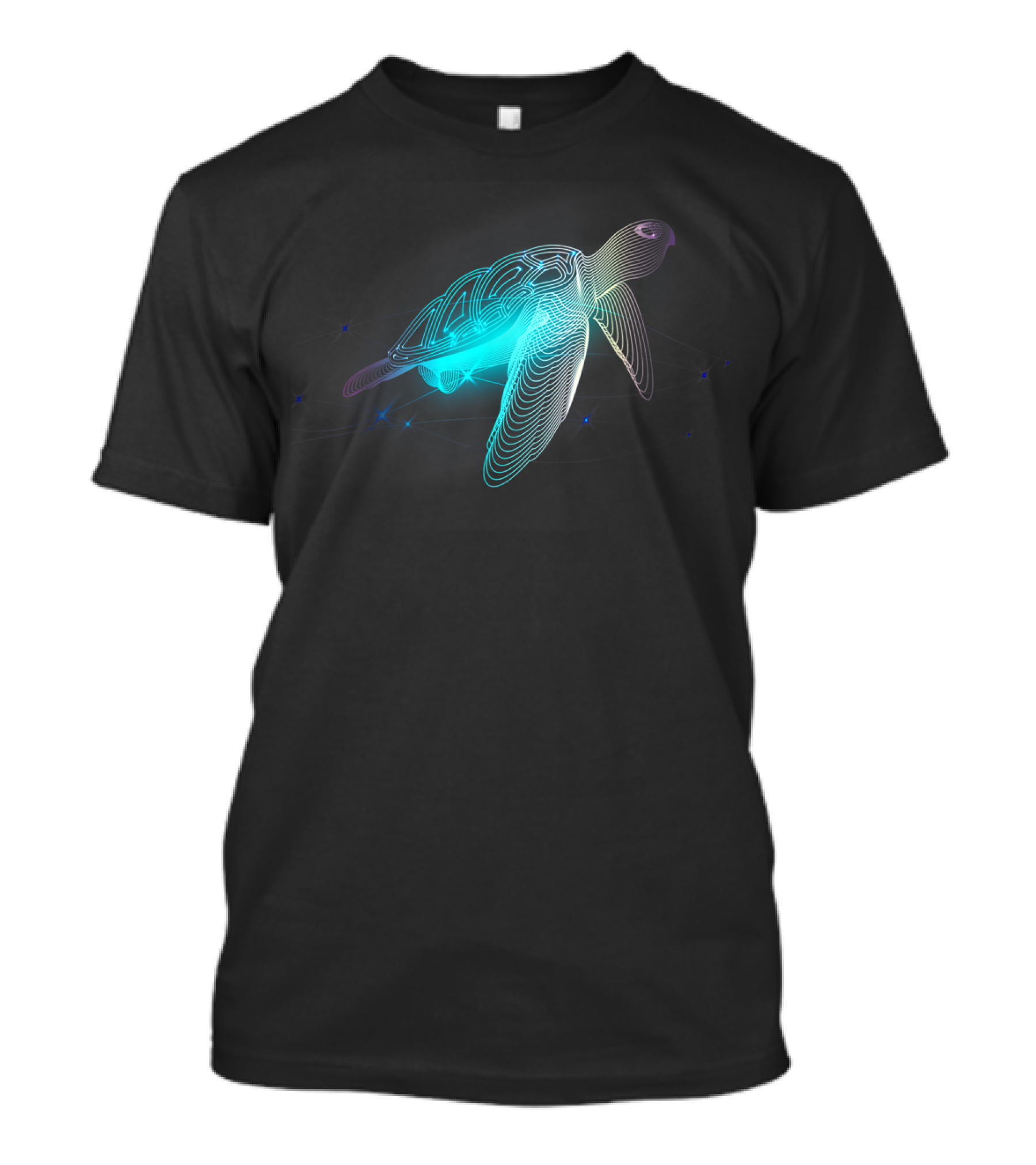 Colorful Blue Turtle Deep Sea Animal In Neon Lines T-Shirt