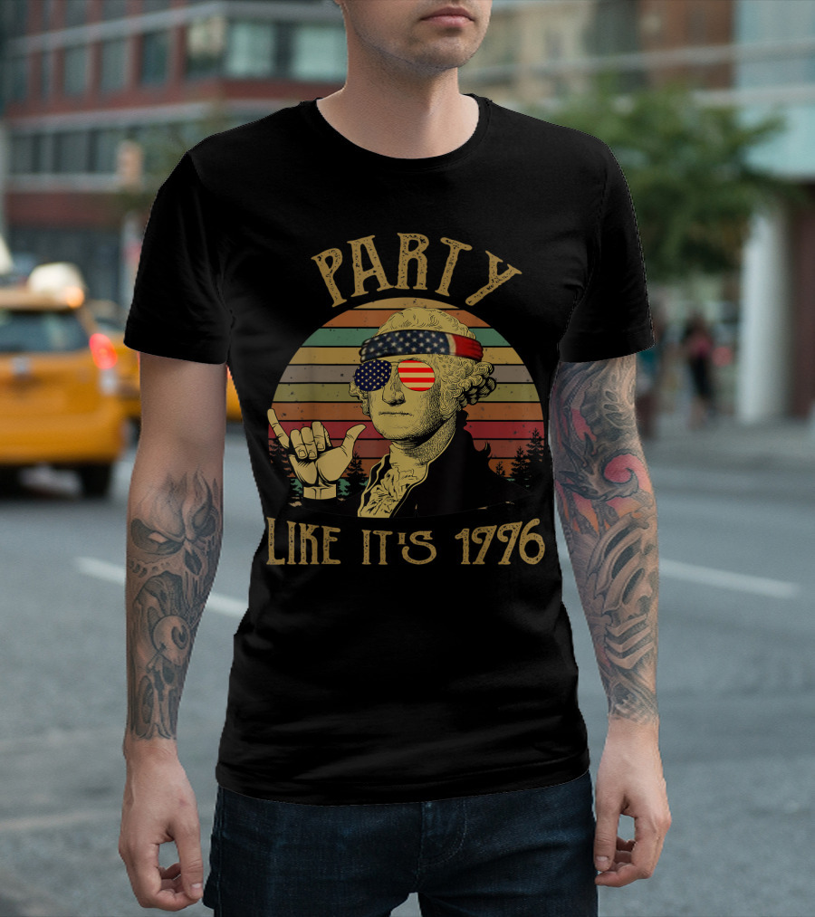Party Like It's 1776 Vintage George Washington USA Flag T-Shirt