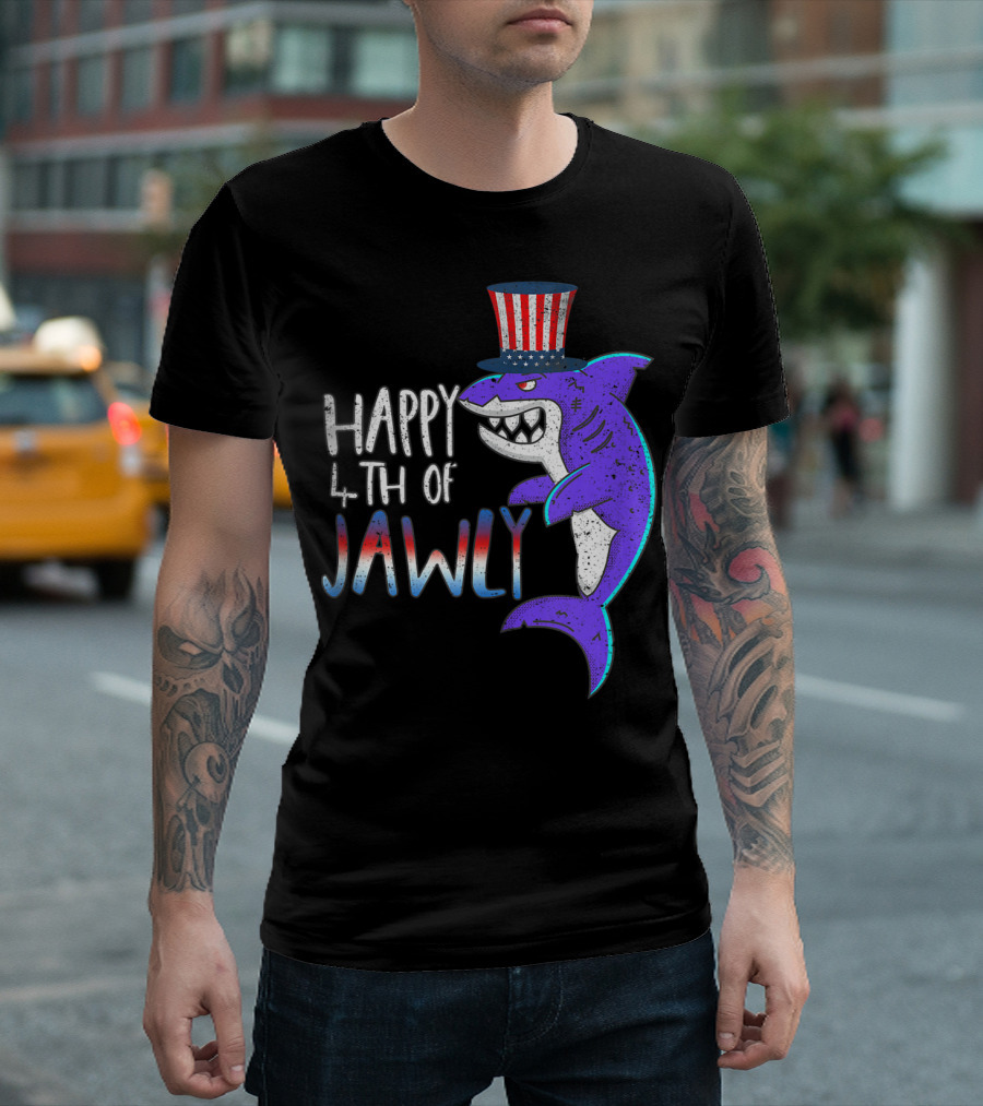 Happy 4th of Jawly Shark July Fourth Independence Patriotic Top Hat T-Shirt