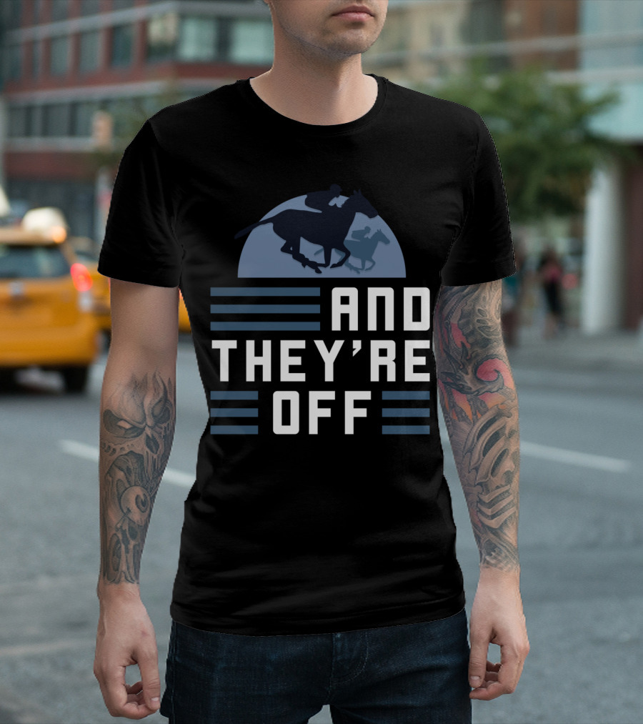 And They're Off Horse Racing Silhouette On Track T-Shirt