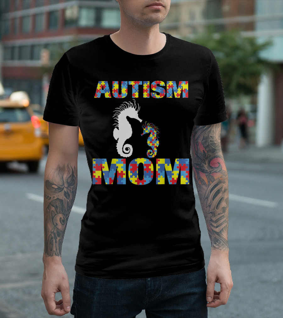 Autism Mom Seahorse Puzzle Piece T-Shirt