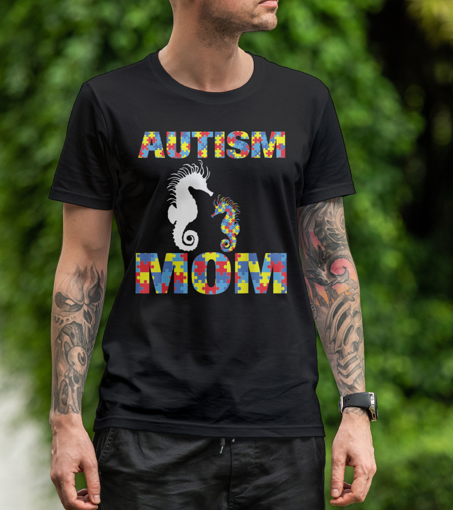 Autism Mom Seahorse Puzzle Piece T-Shirt