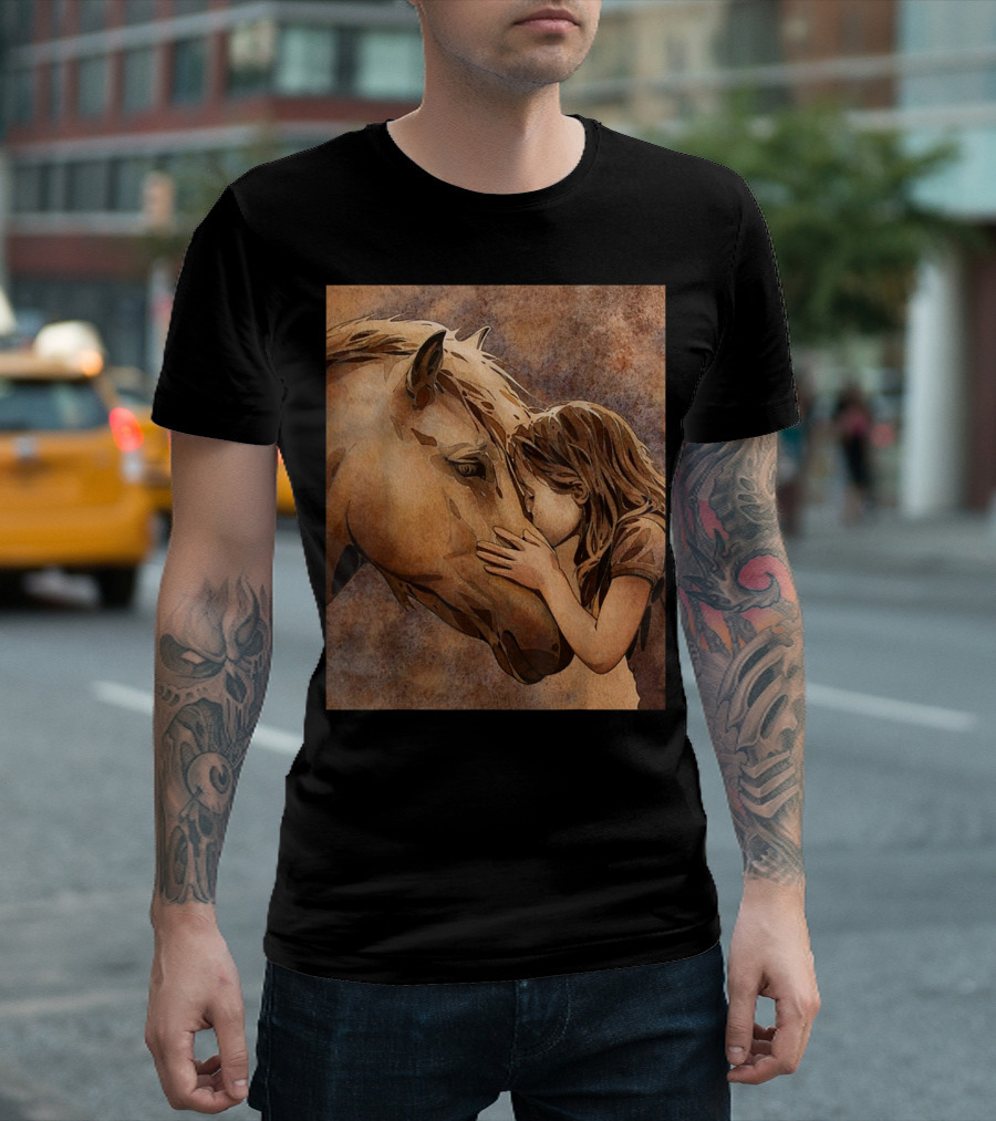 Amazing Horse Girl Tenderly Embraces Horse T-Shirt