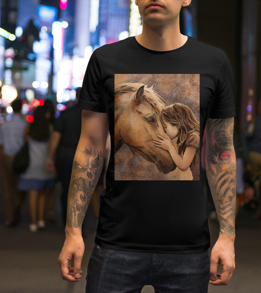 Amazing Horse Girl Tenderly Embraces Horse T-Shirt