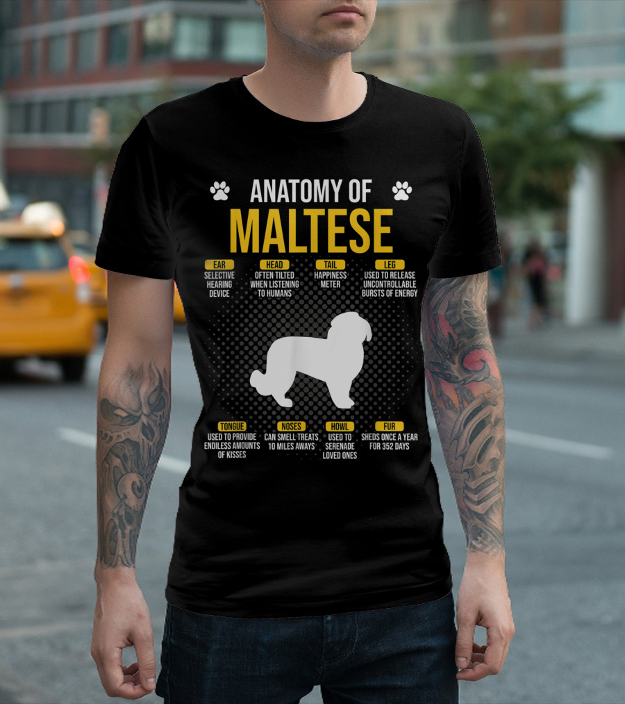 Anatomy Of Maltese Selective Hearing Happiness Meter Sheds Serenade Loved Ones 10 Miles Smell Treats Endless Kisses T-Shirt