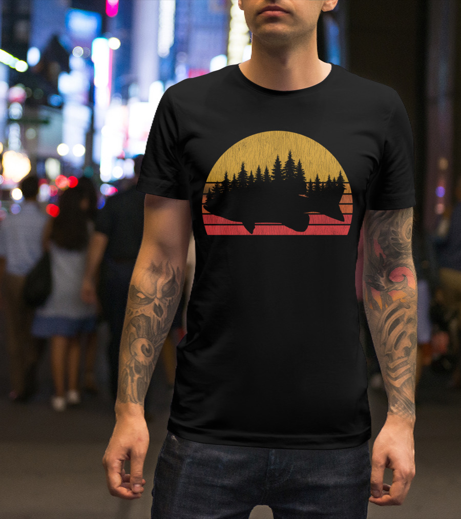 Largemouth Bass Forest Sunset Fishing T-Shirt