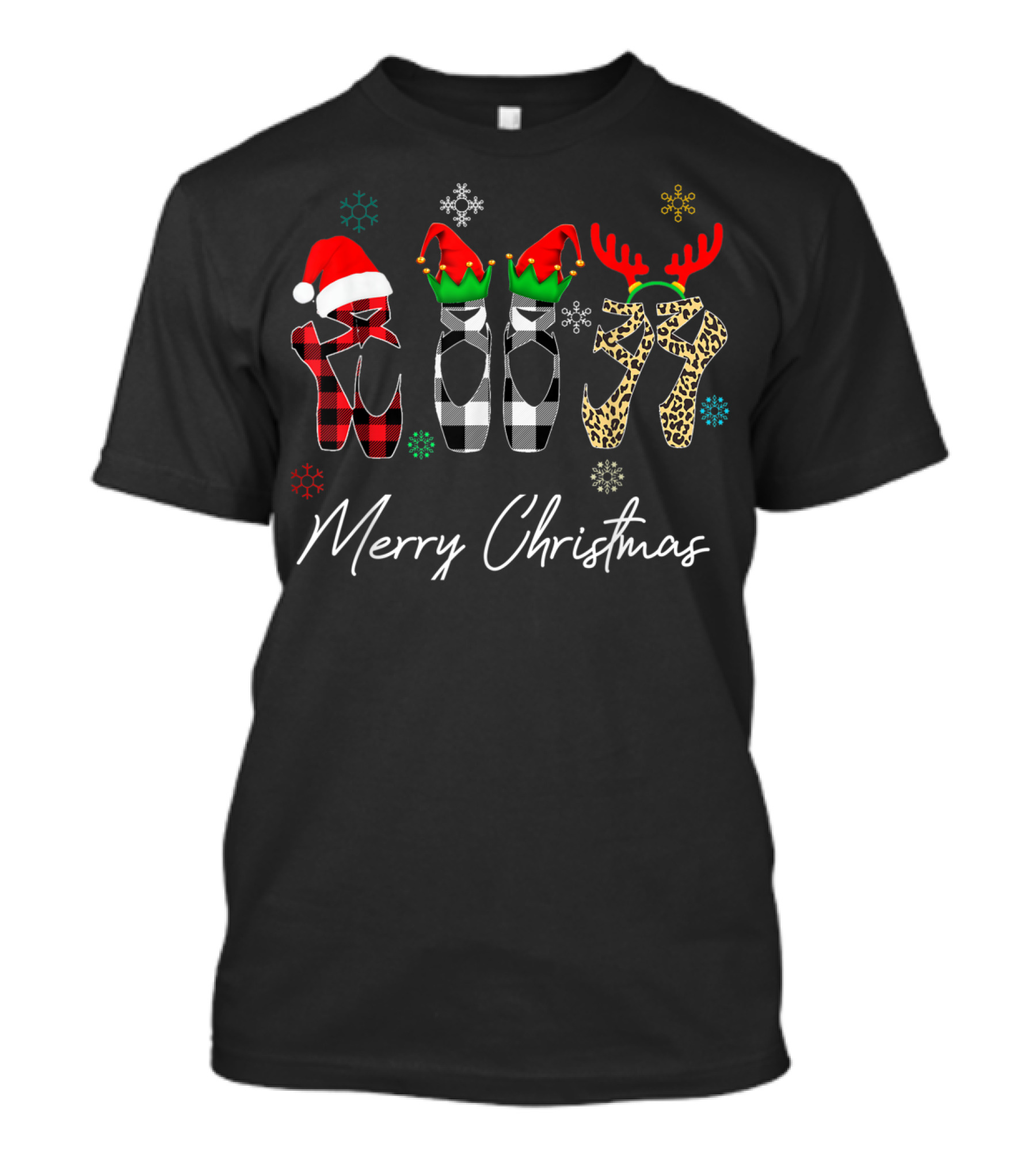 Merry Christmas Ballet Shoes Buffalo Plaid Leopard T-Shirt