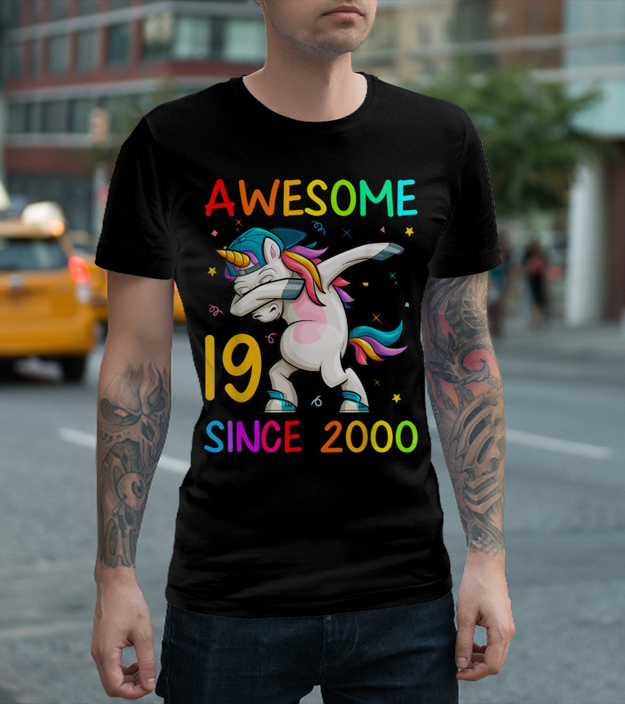 Awesome Unicorn Dabbing 19 Since 2000 T-Shirt