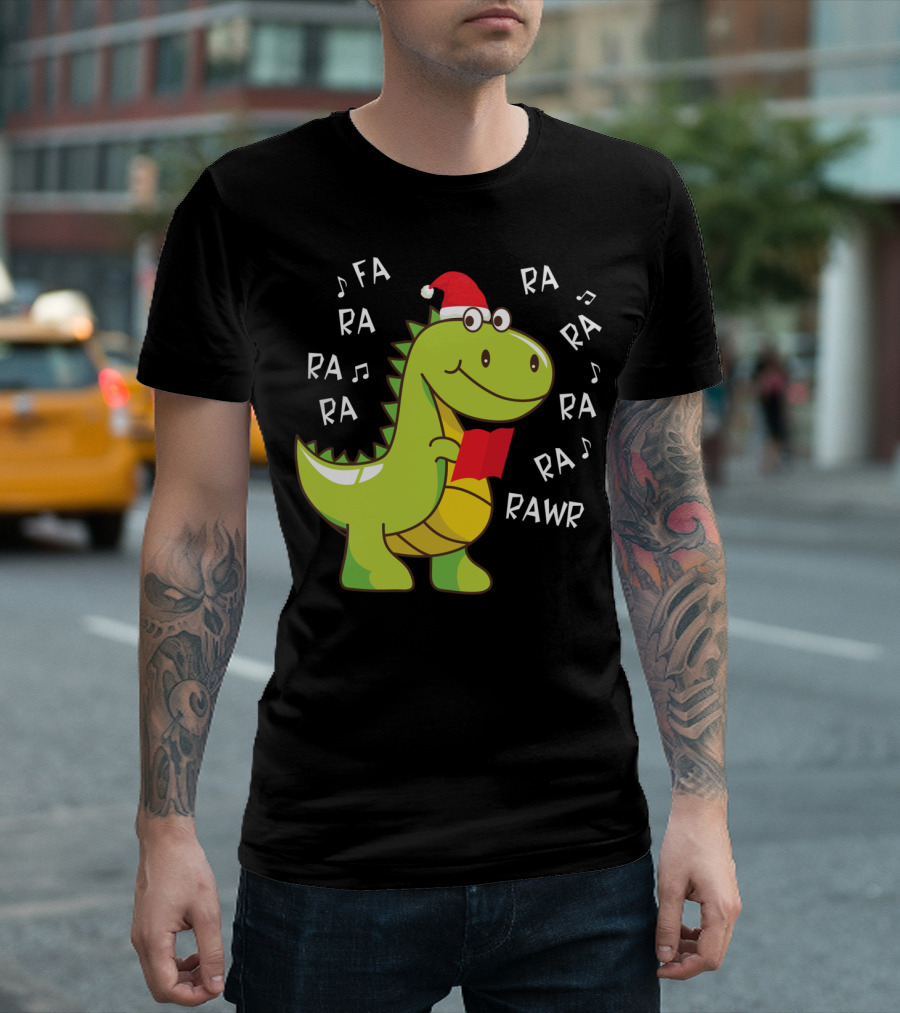 Fa Ra Rawr T-Rex Christmas Santa Hat Music Notes T-Shirt