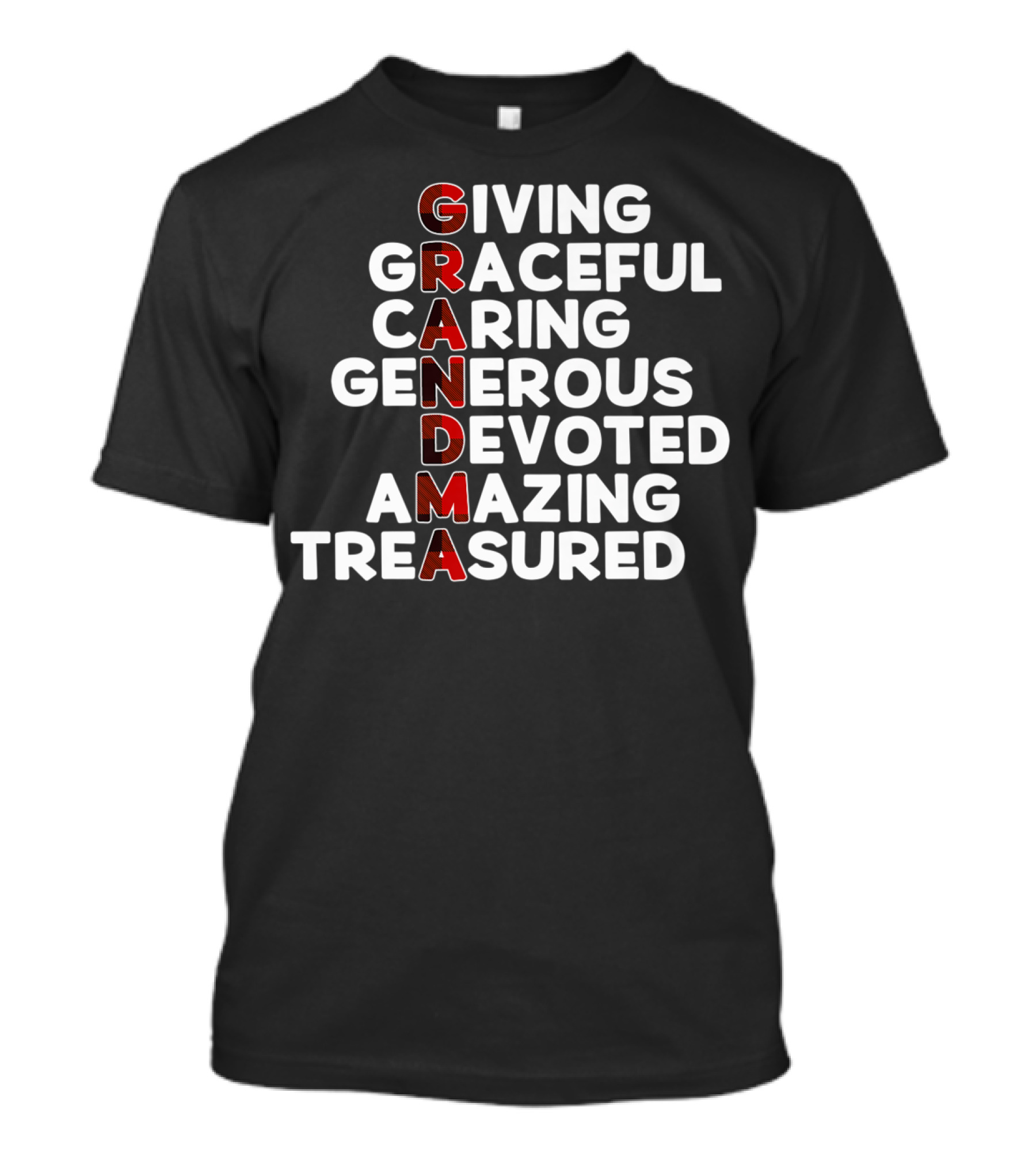 GRANDMA Giving Graceful Caring Generous Devoted Amazing Treasured Buffalo Plaid Grandmother T-Shirt