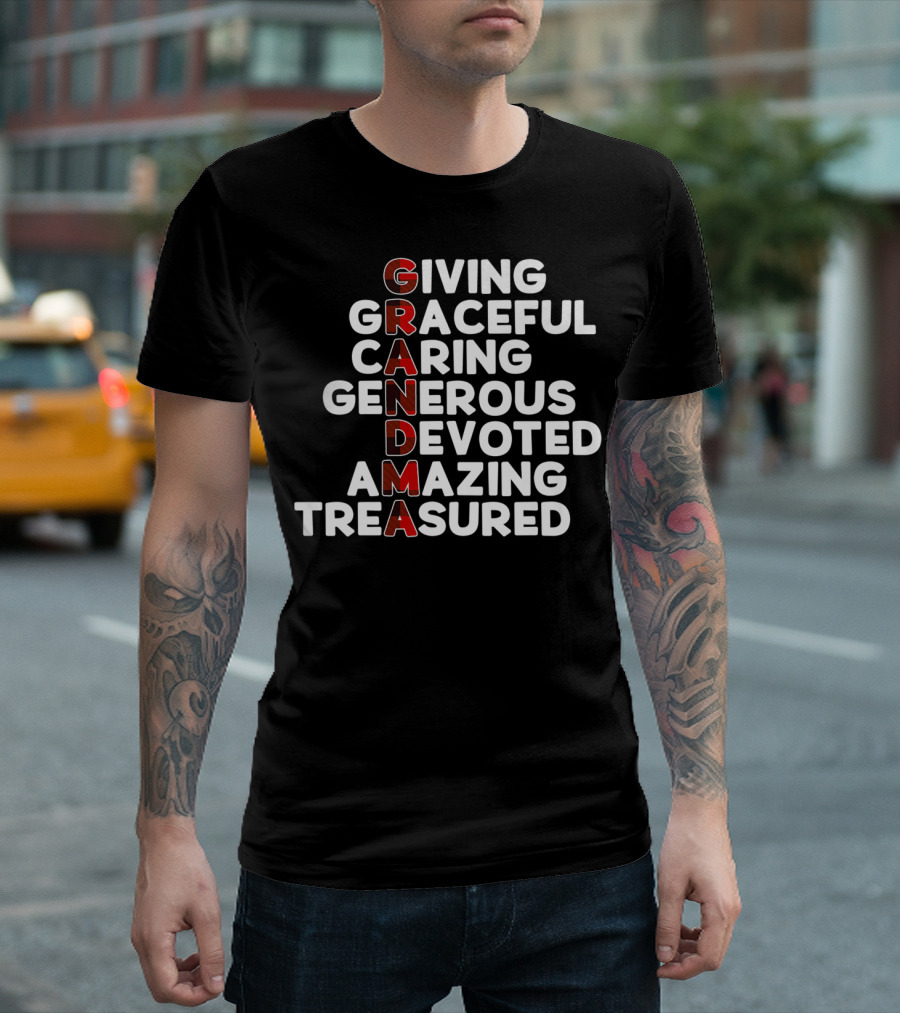 GRANDMA Giving Graceful Caring Generous Devoted Amazing Treasured Buffalo Plaid Grandmother T-Shirt