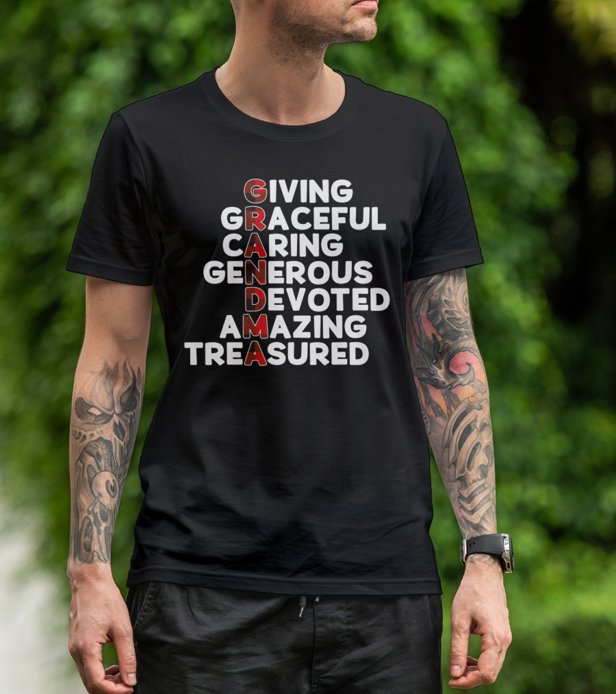 GRANDMA Giving Graceful Caring Generous Devoted Amazing Treasured Buffalo Plaid Grandmother T-Shirt