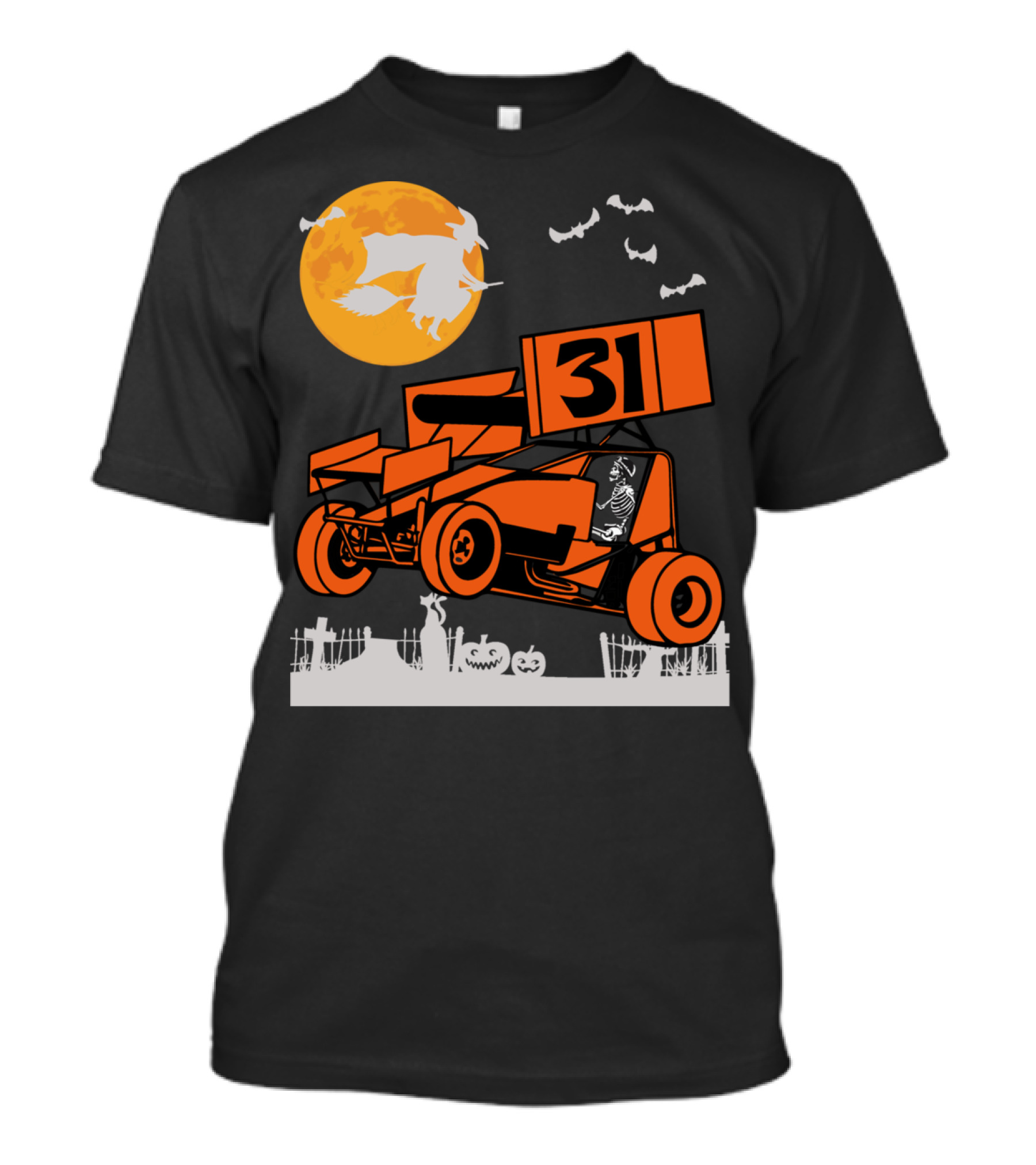 Halloween Sprint Car Dirt Track Racing Skeleton Number 31 T-Shirt