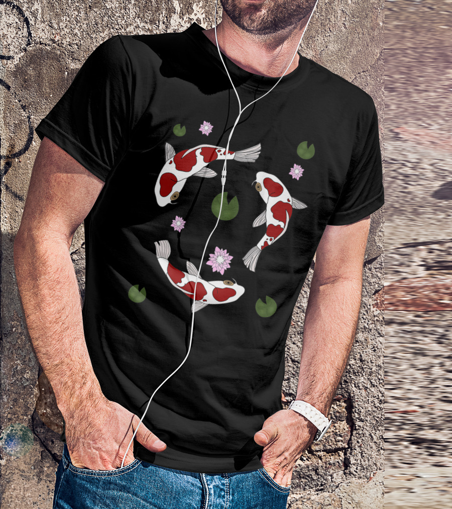 Koi Fish Chinese Carp Lily Pads Blossoms T-Shirt