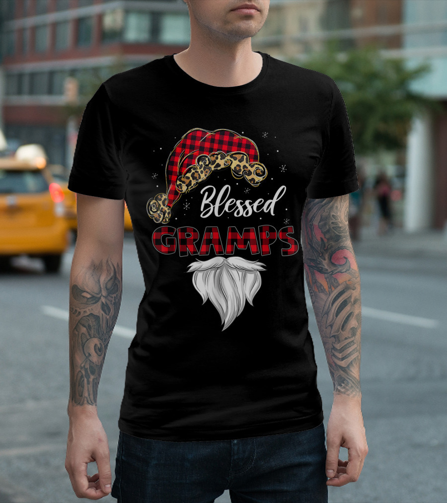 Blessed Gramps Leopard Print Santa Hat T-Shirt