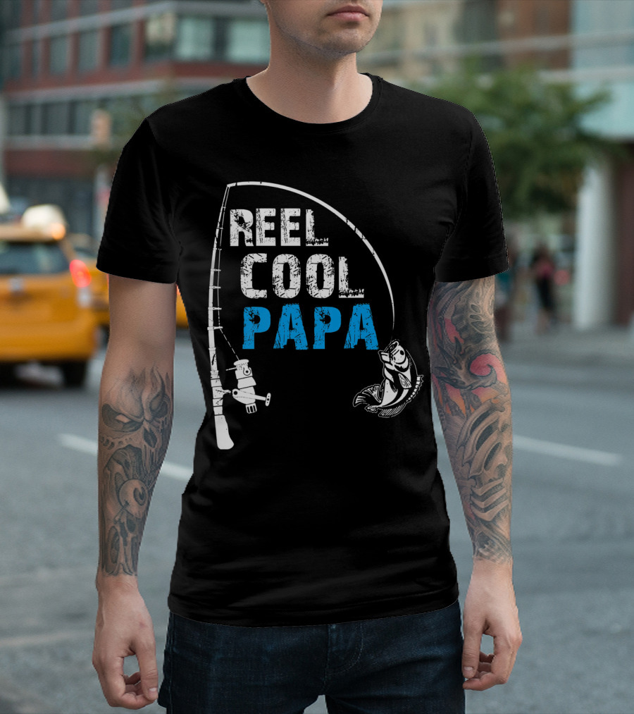 Mens Reel Cool Papa Fishing Grandpa Dad Father T-Shirt