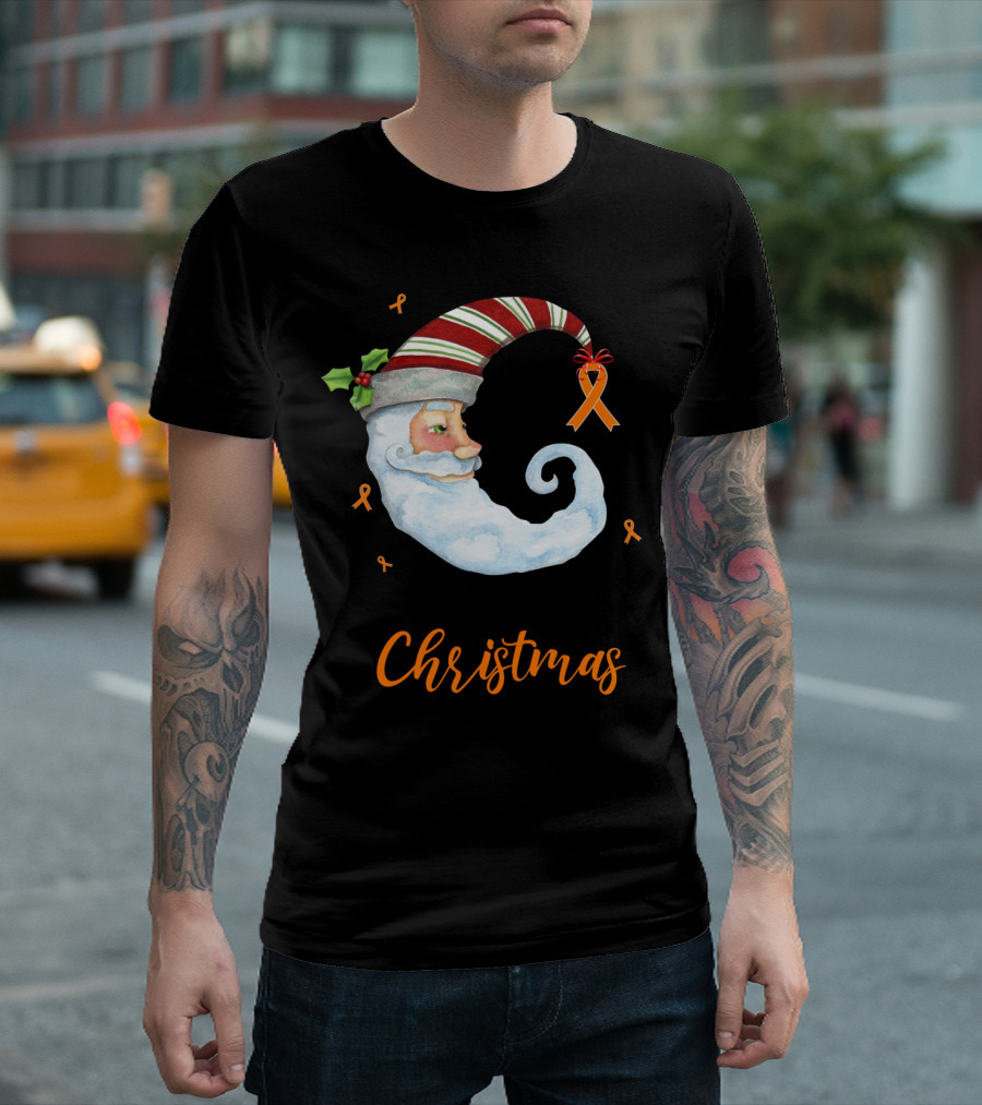 Merry Christmas Moon Santa Orange Ribbon Multiple Sclerosis T-Shirt