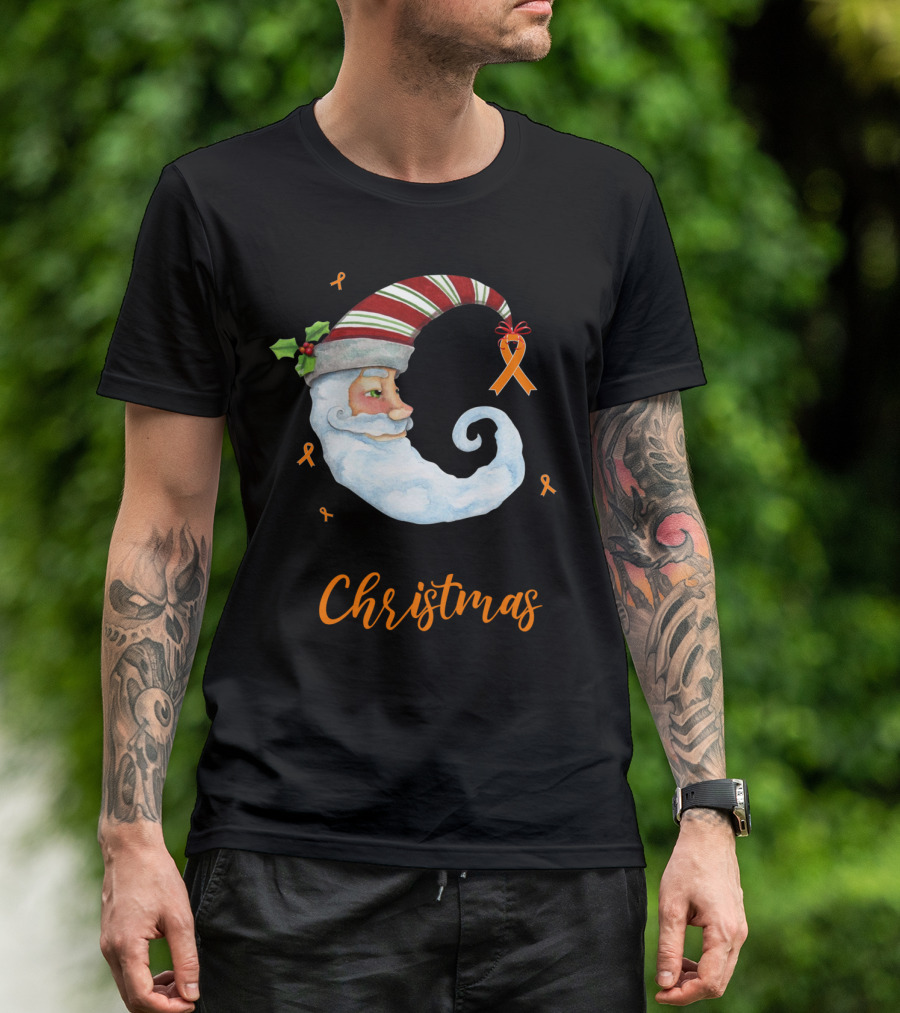 Merry Christmas Moon Santa Orange Ribbon Multiple Sclerosis T-Shirt