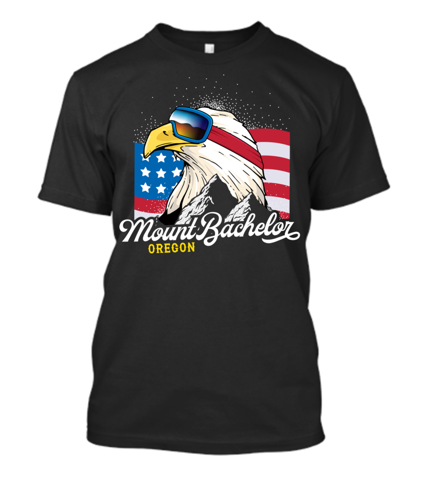 Mount Bachelor Oregon USA Winter Sports Eagle With American Flag And Goggles T-Shirt