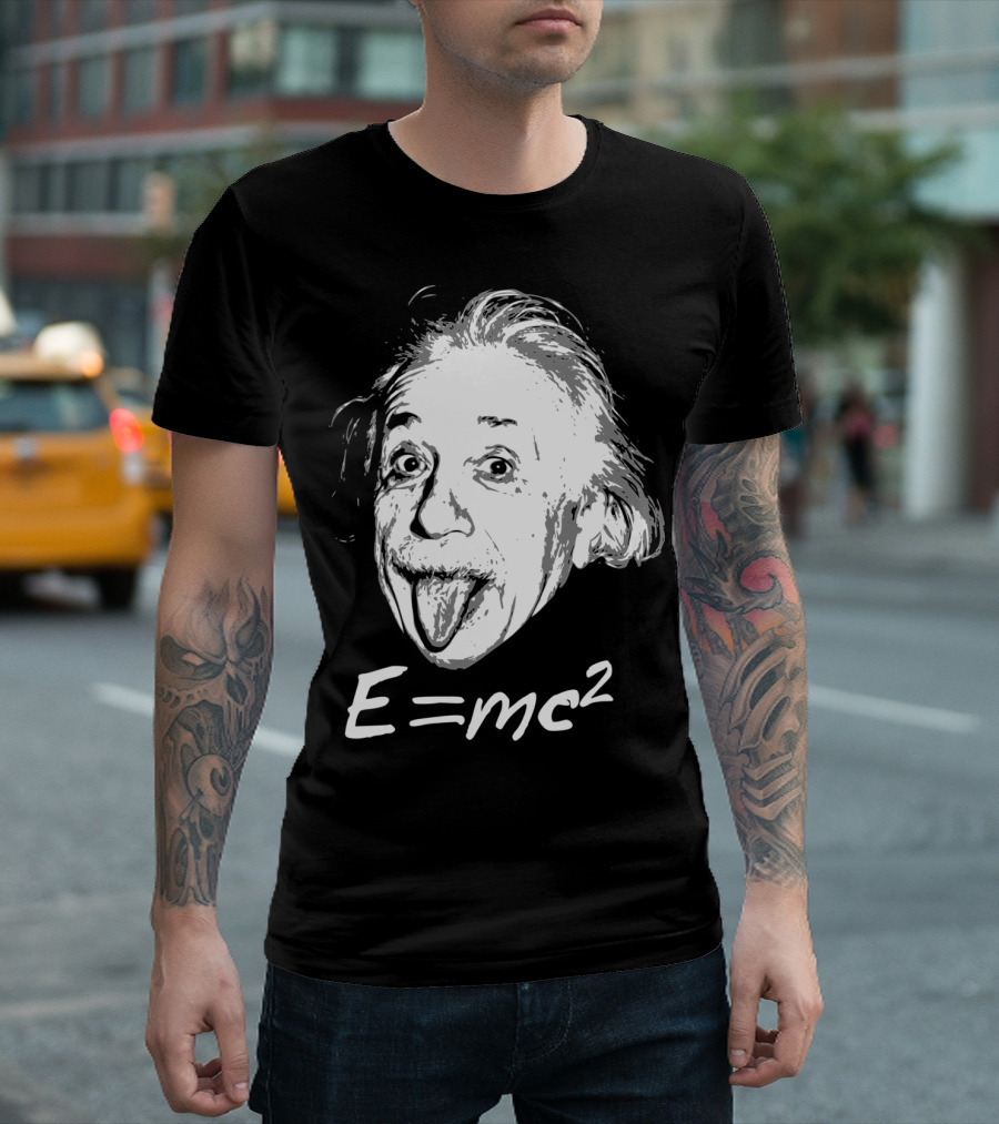Nerdy Einstein Sticking Tongue Out E=Mc2 Iconic Expression T-Shirt