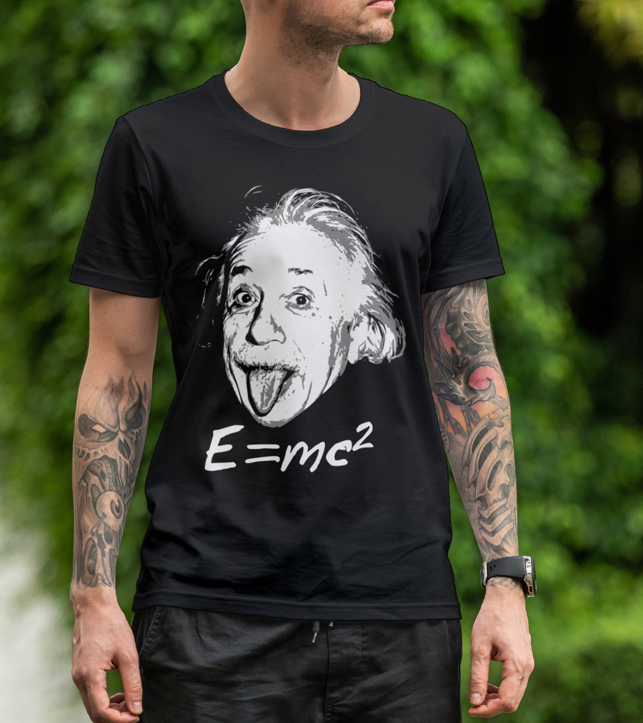 Nerdy Einstein Sticking Tongue Out E=Mc2 Iconic Expression T-Shirt
