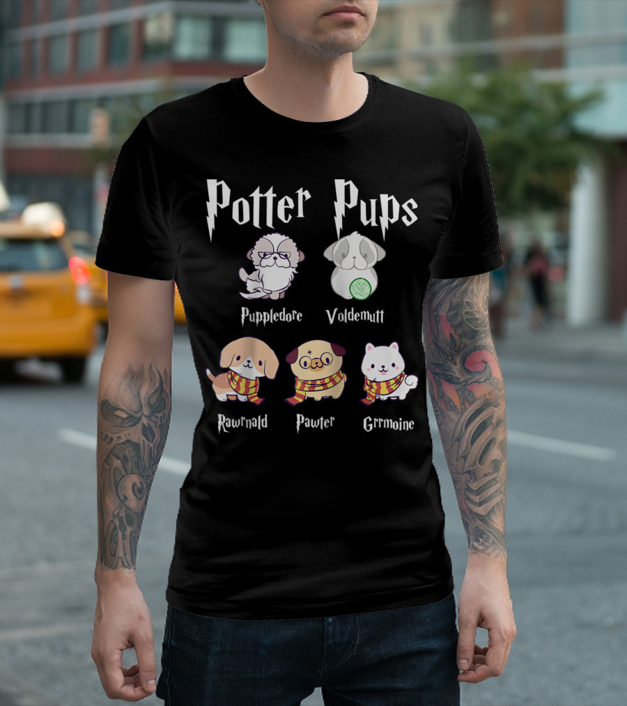 Potter Pups Puppledore Voldemutt Pawter Grremoine Rawnald T-Shirt