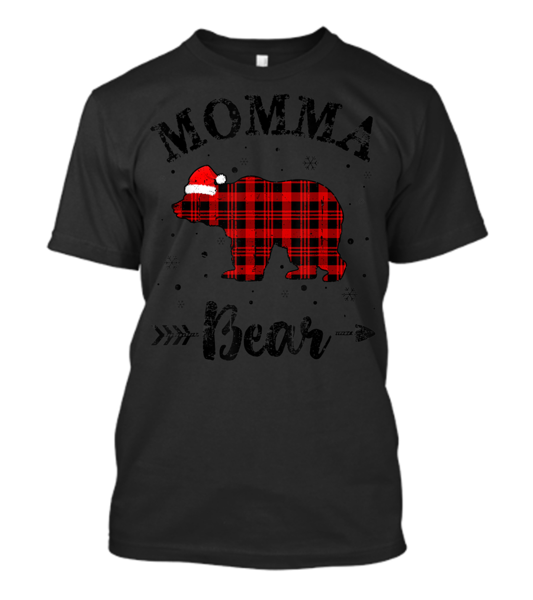 Momma Bear Red Plaid Santa Hat Matching Buffalo Family T-Shirt